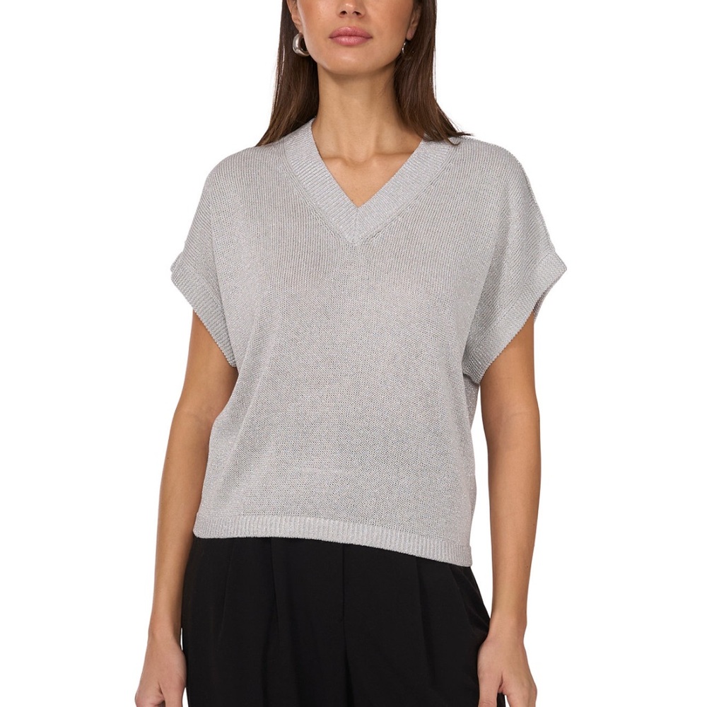 Vince Camuto Light Gray V-Neck Blouse